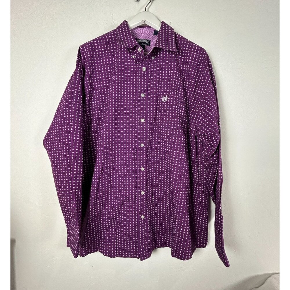 Panhandle Mens Purple Button-Down Shirt XL Cotton Western Style Long Sleeve